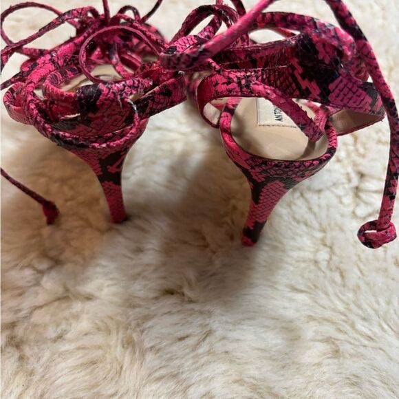 ANTONIO MELANI Vaylyn Snake Print Leather Lace Up Dress Sandals Pink & Blk 8.5 - Picture 6 of 9